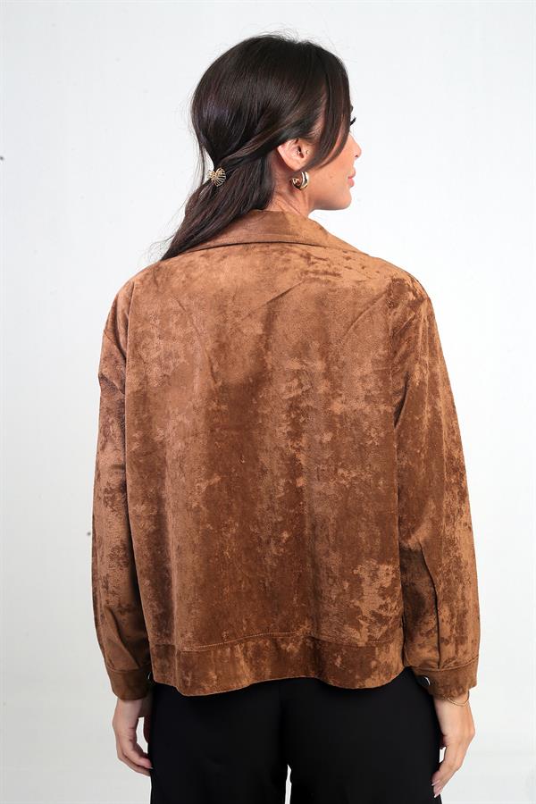 Manteau en daim pour femme avec poche et fermeture éclair sur le devant