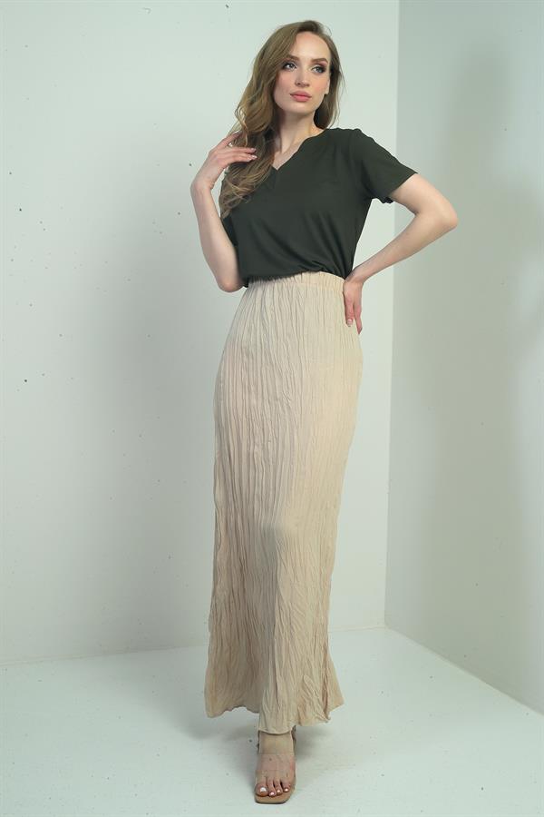 Jupe longue pour femme avec taille élastique et motif froissé