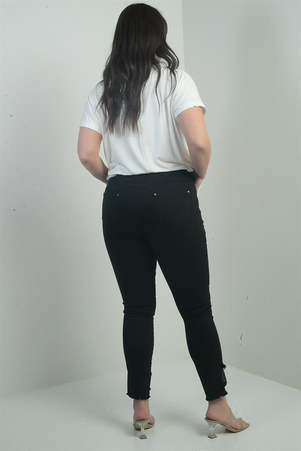 Pantalon en toile grande taille pour femme, coupe slim, orné de pierres et de pompons, en tissu Lycra