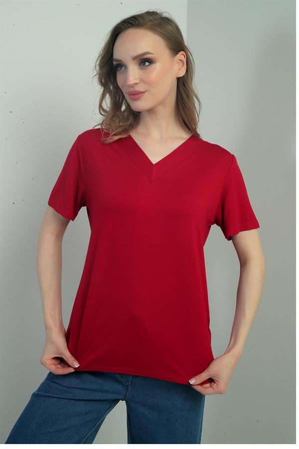 Women's V-Neck Short-Sleeve Blouse with Slit