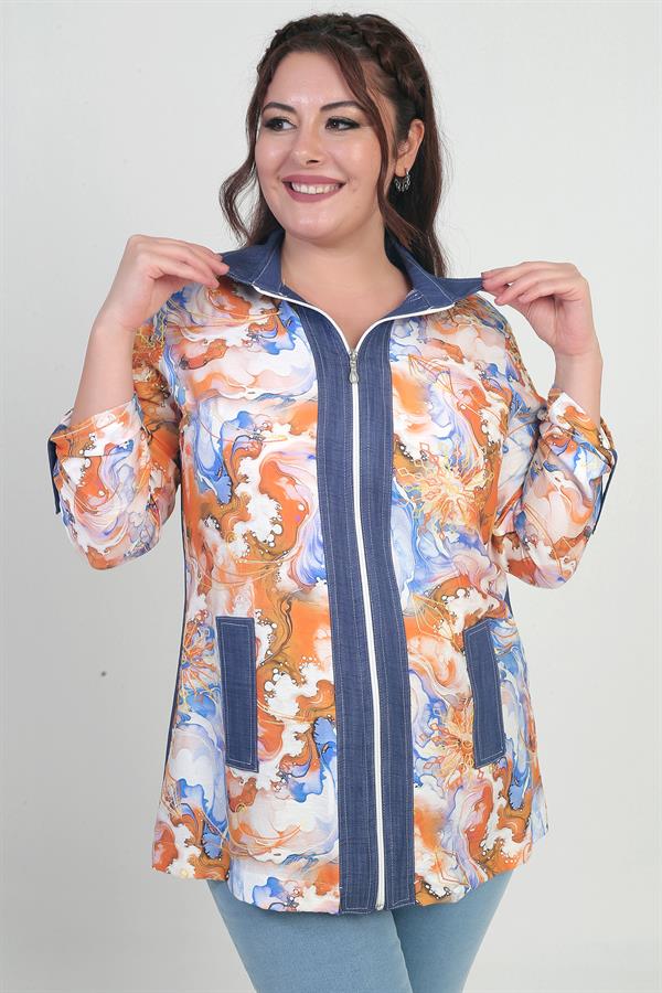 Chemise en jean grande taille pour femme, avec fermeture éclair sur le devant et motif