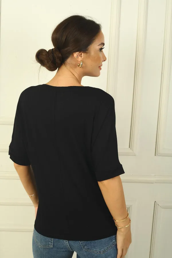 Chemisier à manches courtes et col en V pour femme, motif large, silhouette Stoned Girl