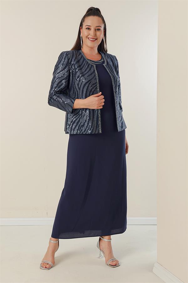 Ensemble 2 pièces grande taille : veste à sequins, robe en crêpe doublée à manches courtes