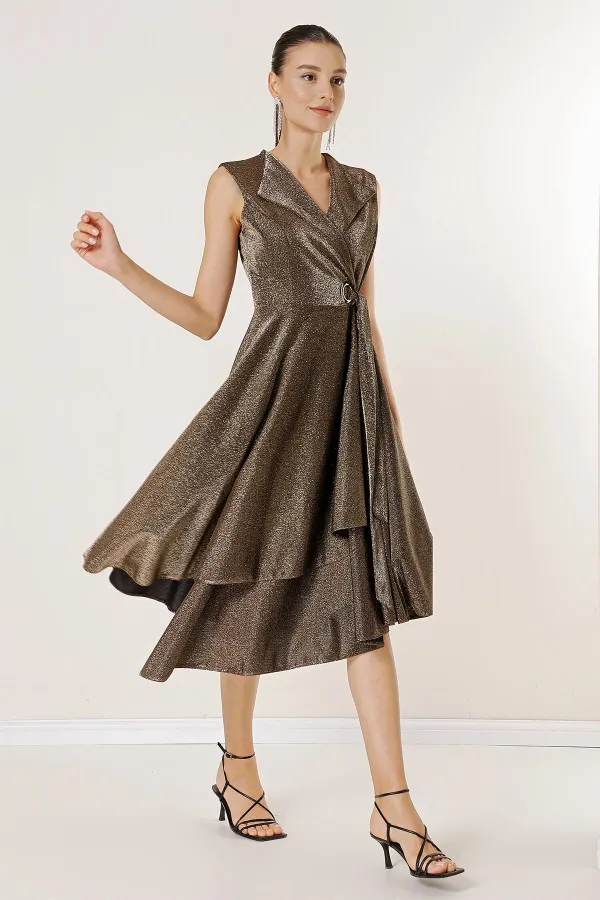 Double-Breasted, Belted, Glittery Dress