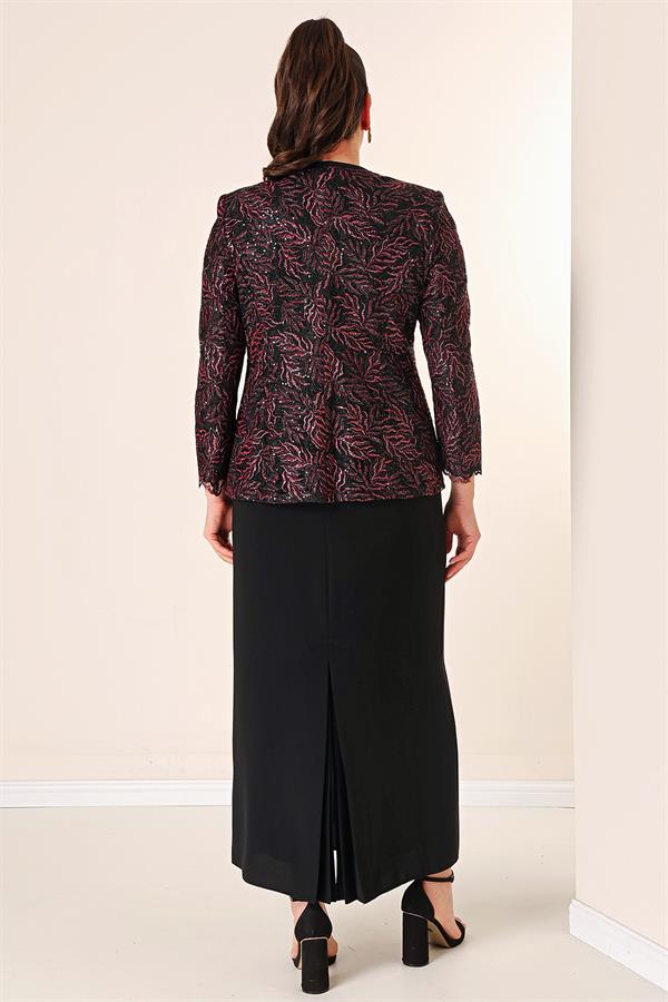 Robe longue à col perlé, ensemble deux pièces grande taille avec veste brodée de perles et de sequins, doublée.