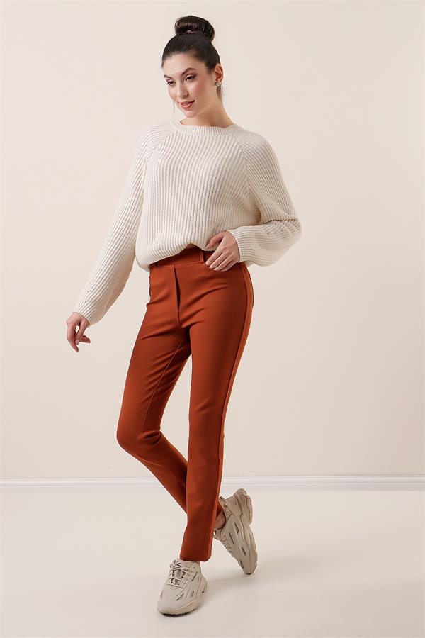 En Boy Likralı Önü Sahte Cepli Pantolon