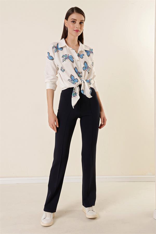 Kadın Yüksek Bel Toparlayıcı Çımalı Palazzo Pantolon