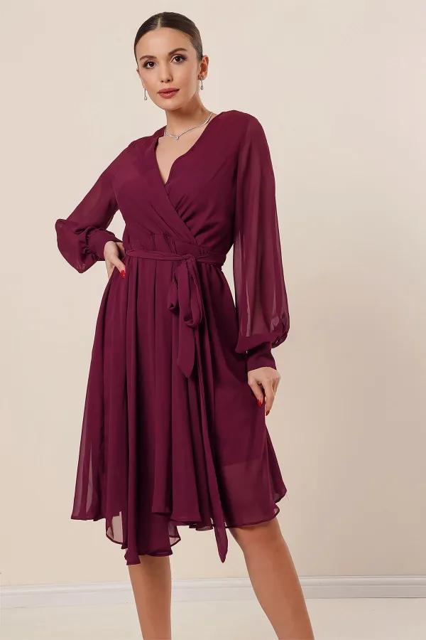 Robe en mousseline doublée à manches longues et à double boutonnage