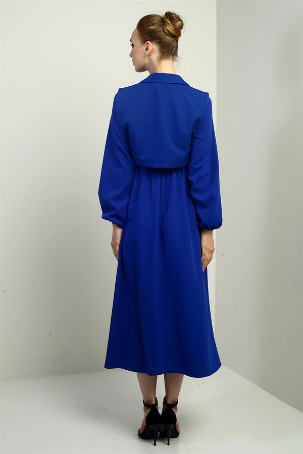 Women's Button-Down Detachable Vest, Elastic Waist, Long-Sleeved Midi Dress