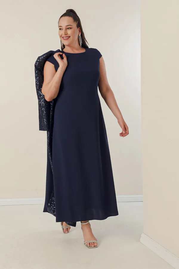 Robe longue en crêpe à manches demi-lune et devant à sequins, doublée en caftan, ensemble 2 pièces grande taille