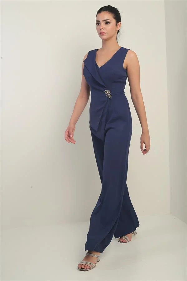 Women's Front and Back V-Neck Top Vest-Look Wide Leg Jumpsuit