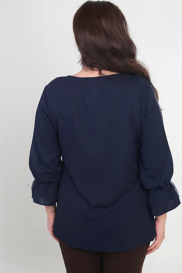 V Yaka Yarı Organze Krep B.B. Bluz