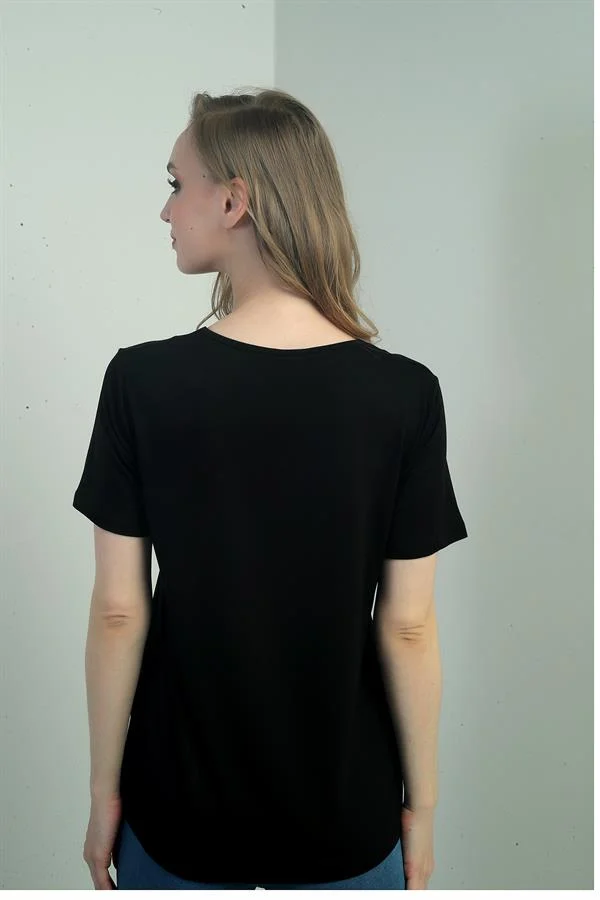 Women's V-Neck Short-Sleeve Blouse with Slit