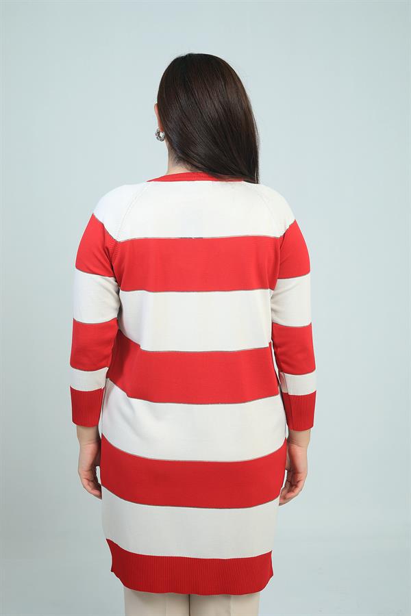 Kadın Enine Kalın Çizgili Büyük Beden Hırka