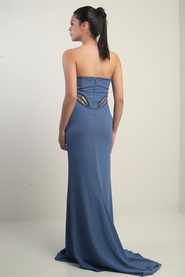 Robe longue bustier pour femme avec détails perlés et doublure transparente à la taille