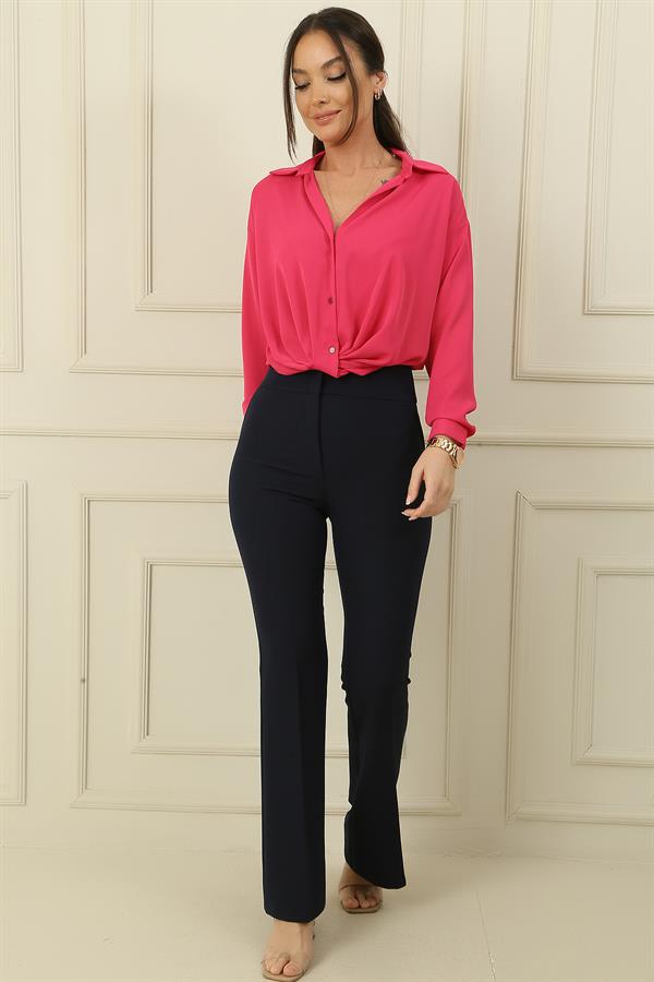 Yüksek Bel Cepli En Boy Likra İspanyol Paça  Pantolon