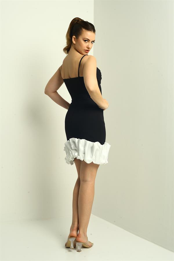 Women's Strappy Lined Skirt Satin Draped Short Crepe Dress