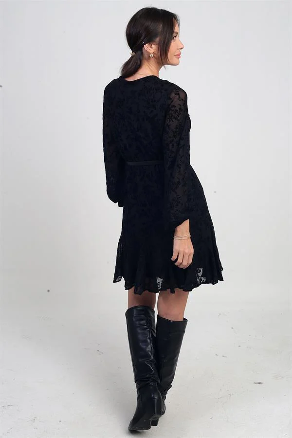 Robe courte en tulle imprimé floqué, doublée et à double boutonnage pour femme