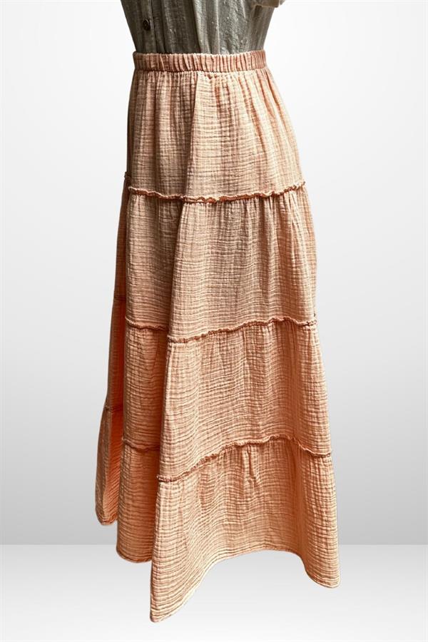 Women's Layered Muslin Long Skirt with Elastic Waist