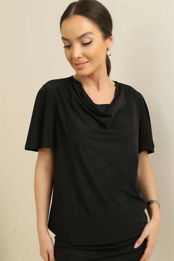 V-neck Crystal Fabric Short-Sleeved Blouse