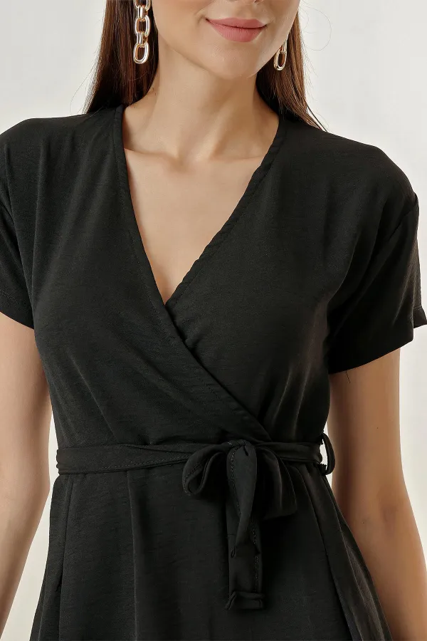 Double-Breasted Pleated Waist Belted Aerobin Dress