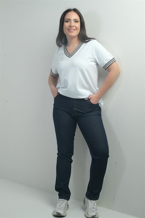 Jean taille haute à jambes droites pour femme, grandes tailles, délavé à la pierre