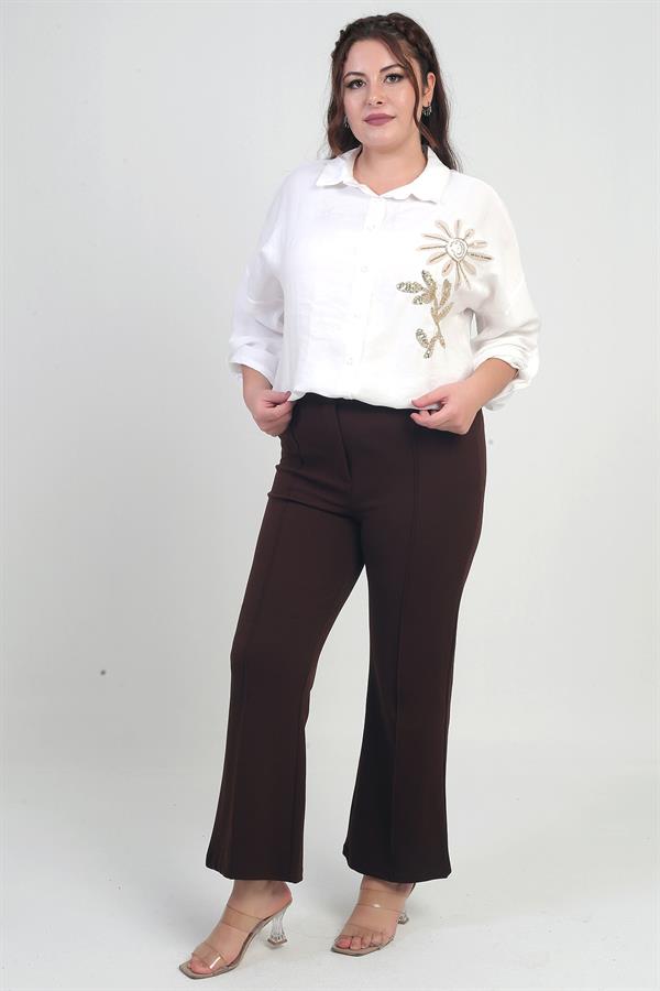 Pantalon palazzo grande taille en crêpe tricoté extensible à taille élastique pour femme