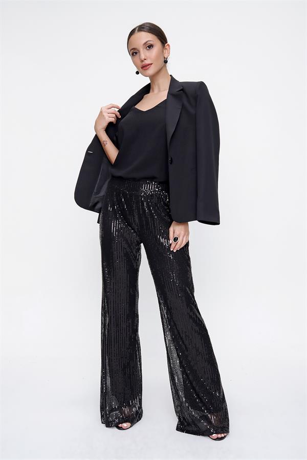 Pantalon en tulle doublé de sequins à taille élastique
