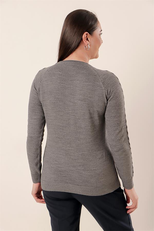 Plus Size Acrylic Sweater with Sleeve Detail