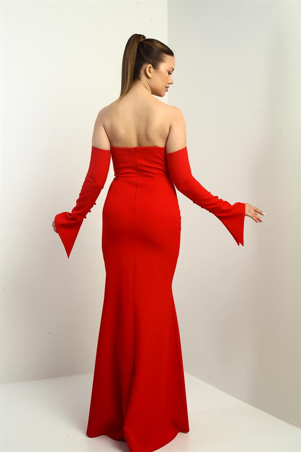 Women's Strapless Set-in Sleeve, Interfacing, Lined Crepe Long Evening Dress