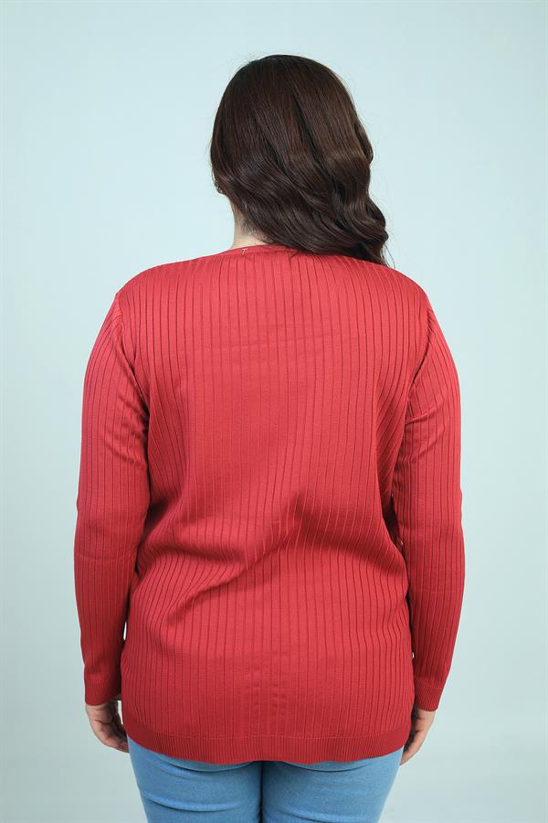 Chemisier grande taille en maille côtelée rayée à col en V pour femme