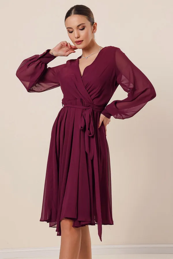 Robe en mousseline doublée à manches longues et à double boutonnage