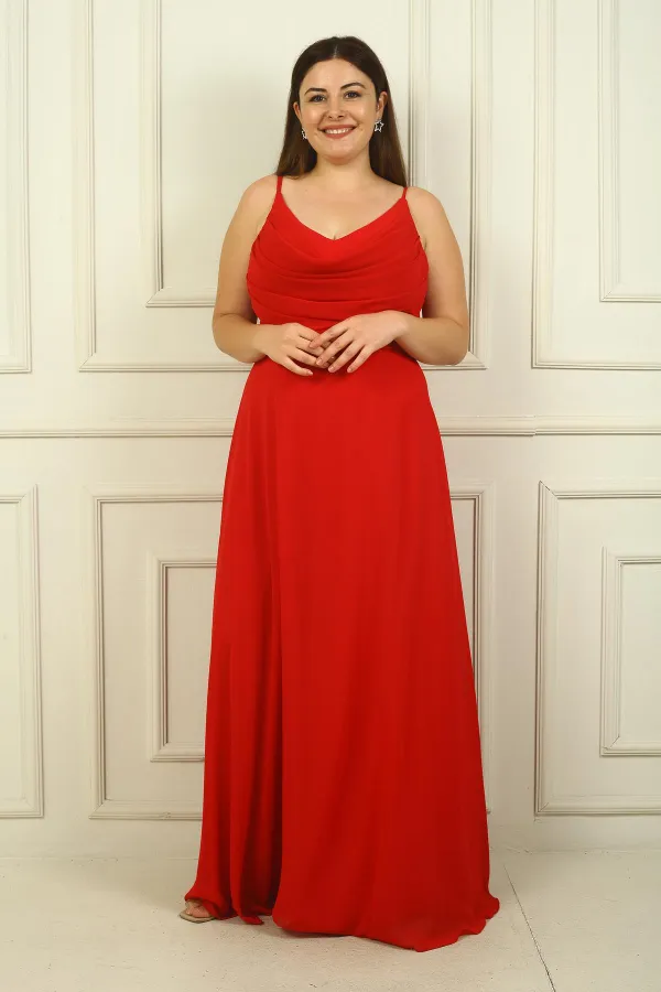 Robe longue en mousseline de soie grande taille pour femme, drapée sur le devant, avec bretelles en corde et doublure