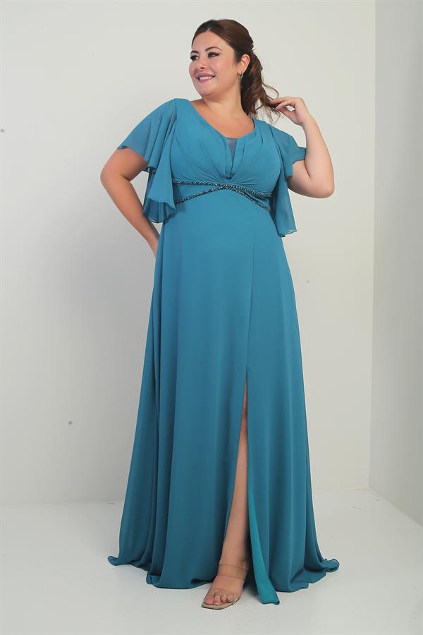 Robe en mousseline de soie grande taille pour femme, col en V, manches à volants, taille doublée, poche perlée