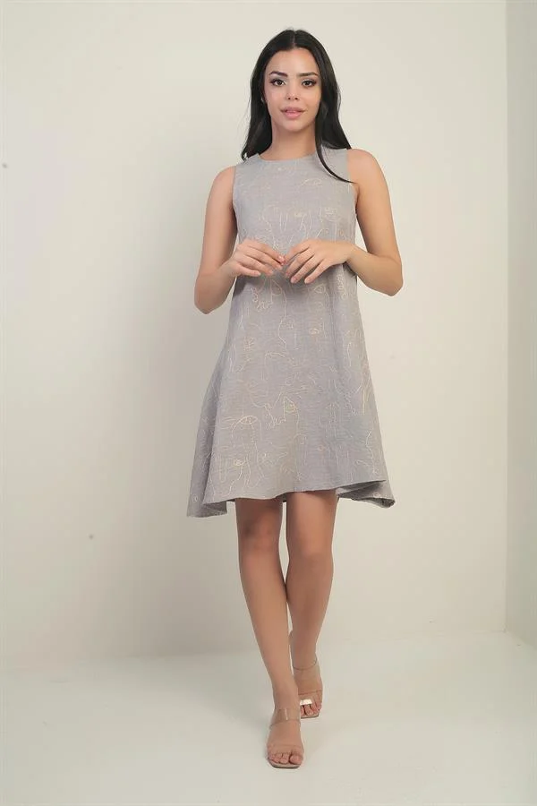 Women's Round Neck Corded Sleeveless Short Dress