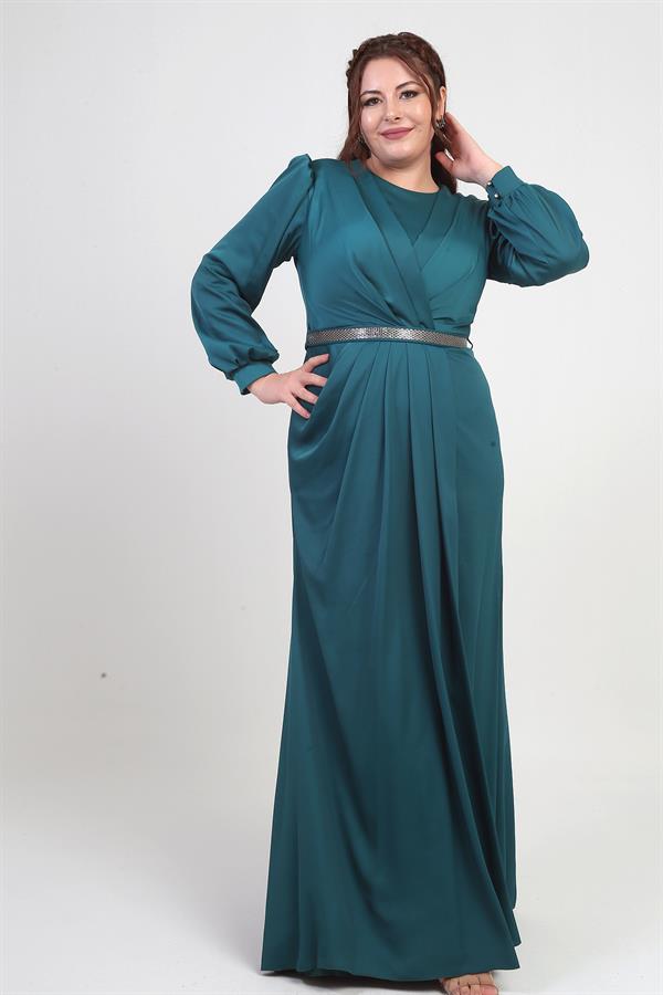 Robe longue BB en satin doublée et plissée, à col cache-cœur, pour femme