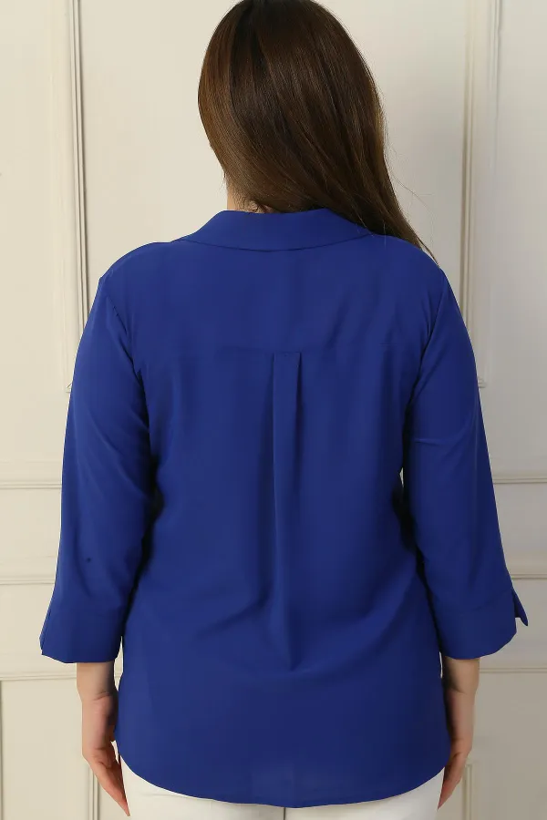 Polo Collar Pocketed Quarter Sleeve BB Blouse