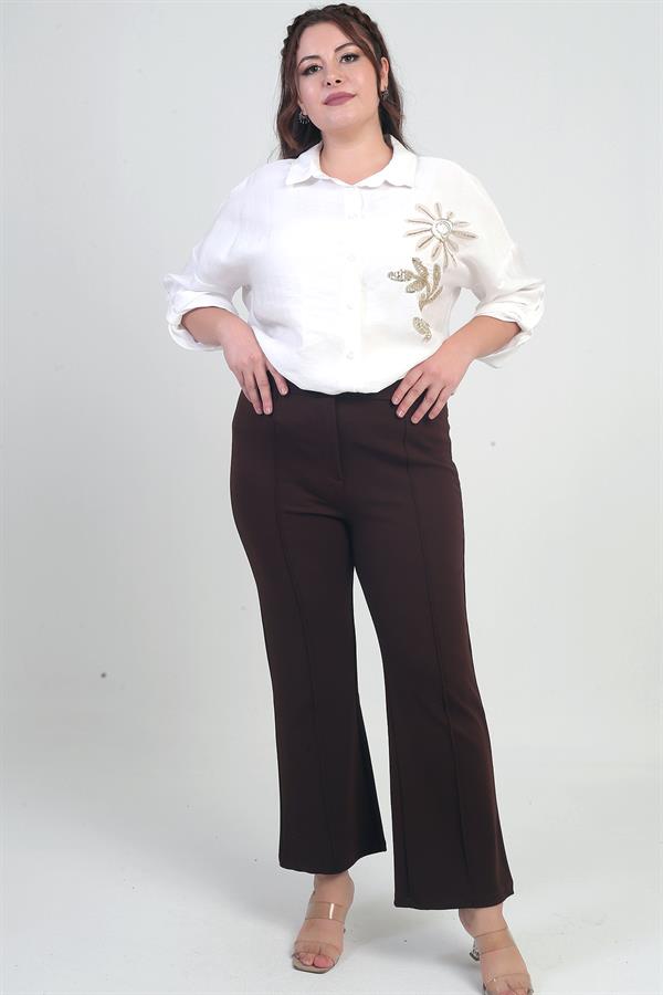 Pantalon palazzo grande taille en crêpe tricoté extensible à taille élastique pour femme