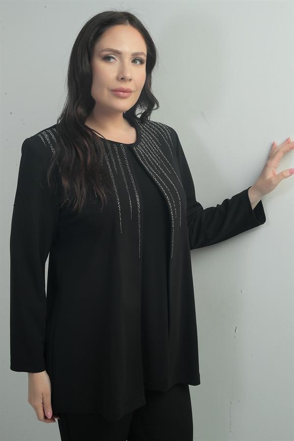 Ensemble deux pièces veste femme brodée pierre à manches longues BB