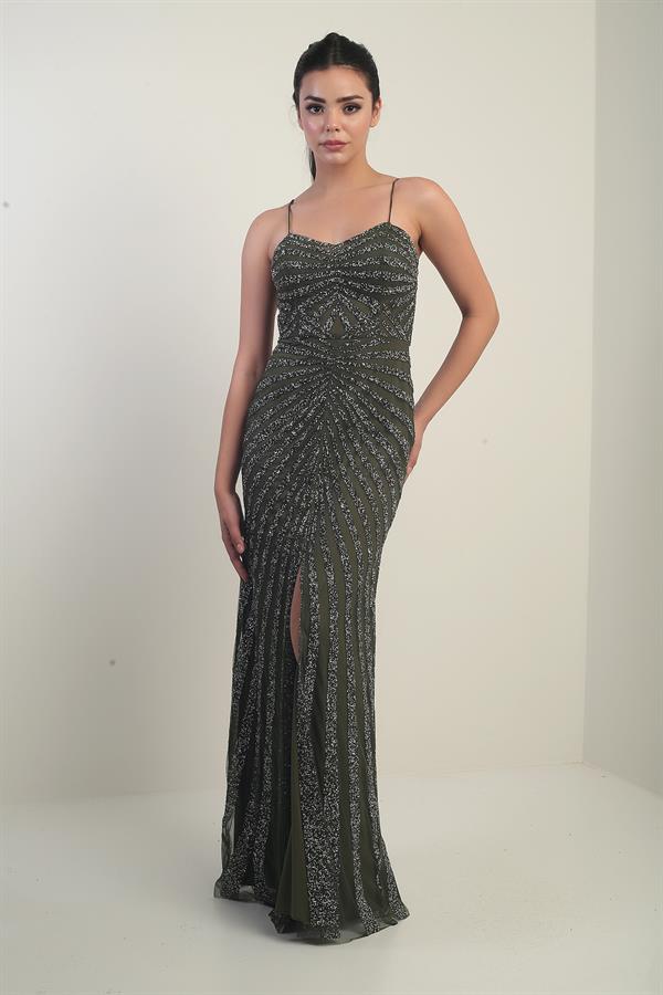 Robe longue à bretelles pour femme, doublée de tulle et ornée d'un imprimé pierre floqué