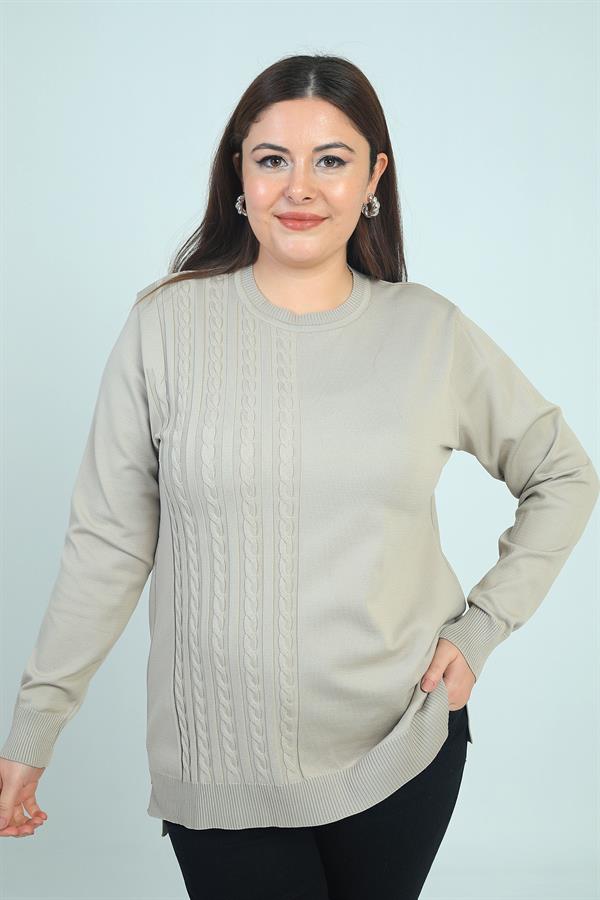 Kadın Tek Taraf Saç Örgülü Büyük Beden Likralı Tunik Bluz