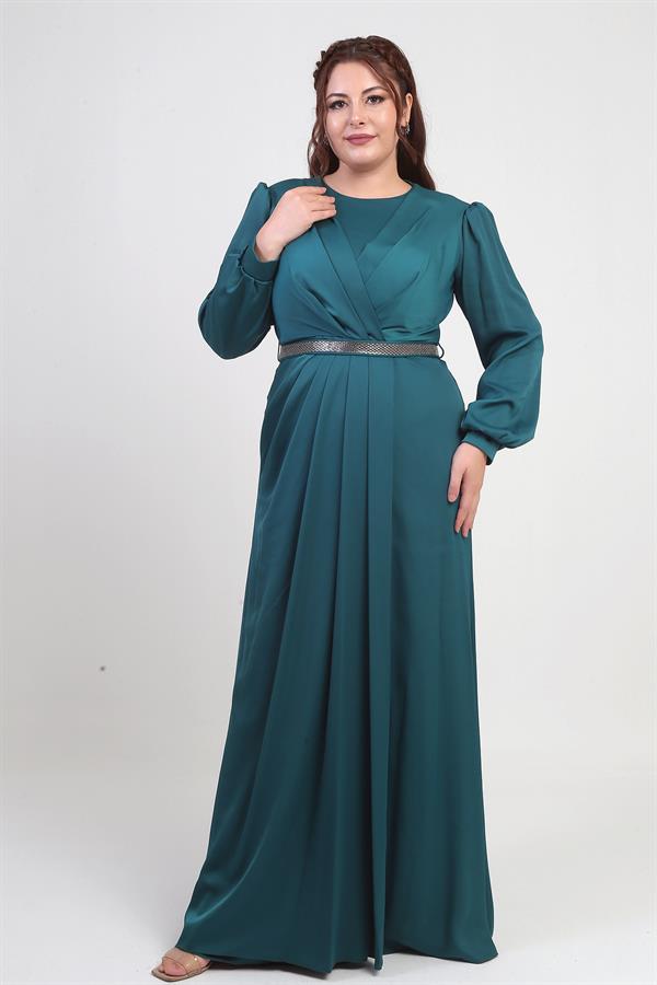 Robe longue BB en satin doublée et plissée, à col cache-cœur, pour femme