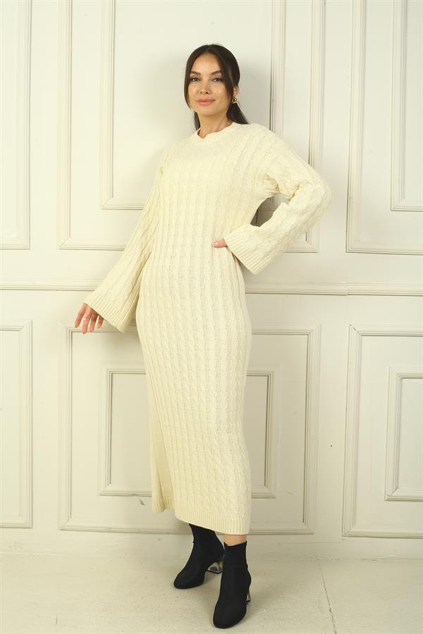 Kadın Saç Örgülü Rahat Kalıp Akrilik Uzun Elbise