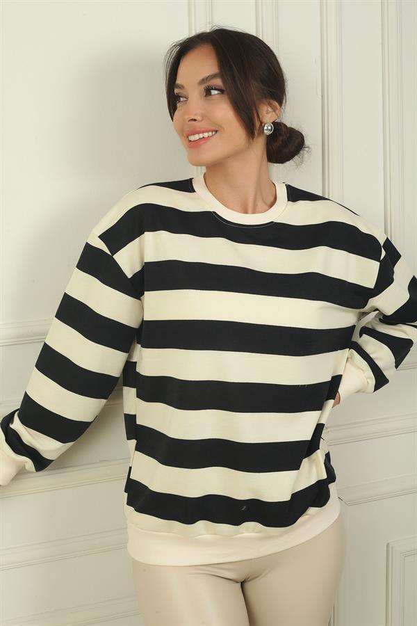 Women's Horizontal Striped Relaxed Fit Sweatshirt