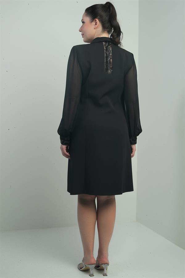 Robe portefeuille pour femme, manches en mousseline et détails perlés, doublée, grandes tailles.