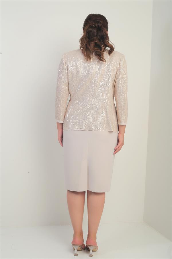 Robe sans manches doublée pour femme avec veste ornée de sequins et de pierres, ensemble deux pièces grande taille