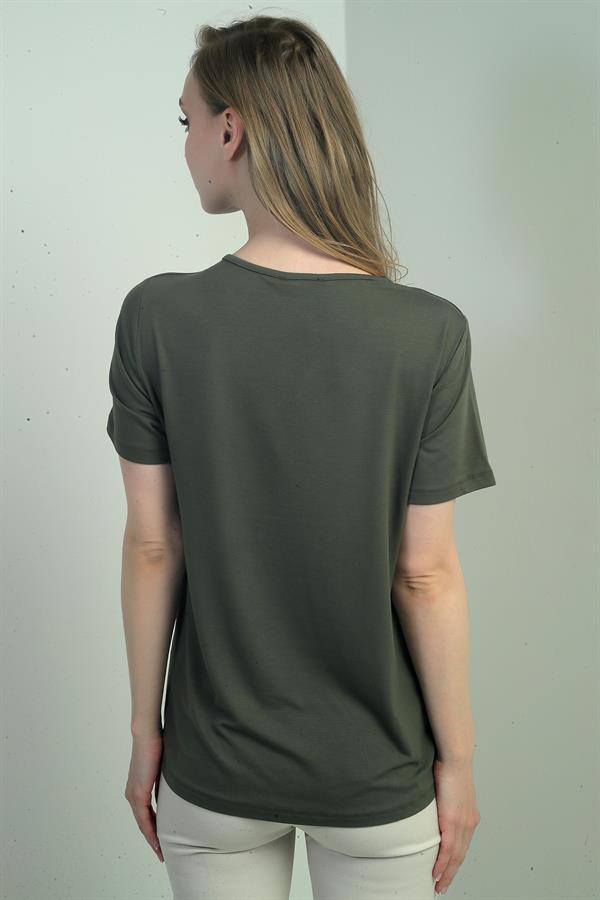 V-Neck Short-Sleeve Blouse with V-Embellished Accessories