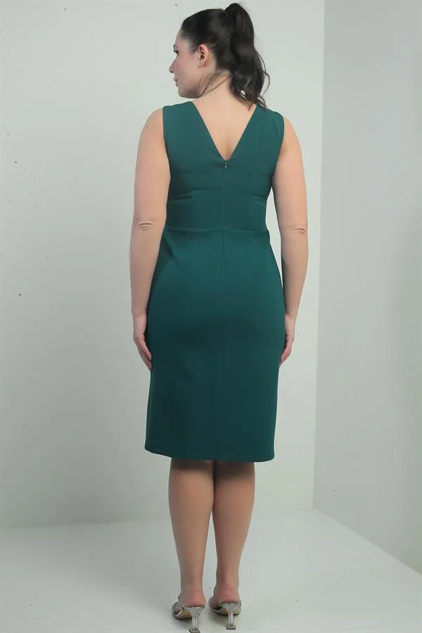 Women's Front Back V Neck Self-Interlining 3D Flower Detail Plus Size Midi Dress