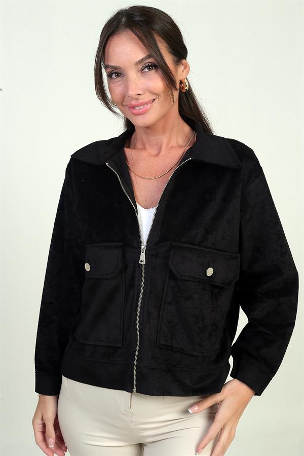 Manteau en daim pour femme avec poche et fermeture éclair sur le devant