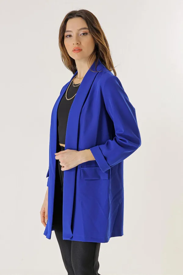 Şal Yaka Likralı Uzun Ceket